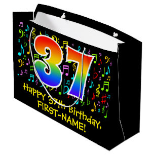 Grand Sac Cadeau 37e anniversaire - Symboles de musique colorée, Ar