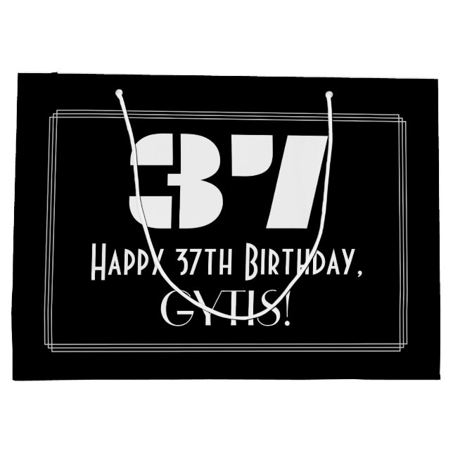 Grand Sac Cadeau 37ème anniversaire ~ Art Déco Inspiré Look "37" +  (Dos)