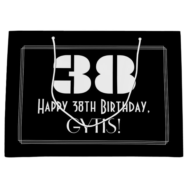 Grand Sac Cadeau 38e anniversaire ~ Art Déco Inspiré Look "38" + No (Devant)