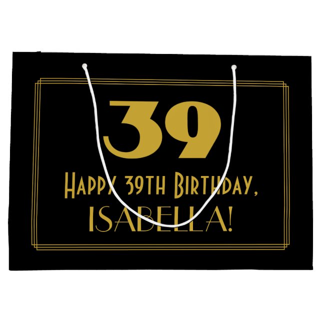 Grand Sac Cadeau 39e anniversaire — Art Déco Inspiré Look "39" & No (Dos)