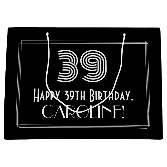 Grand Sac Cadeau 39e anniversaire — Art Déco Inspiré Look "39" & No (Devant)