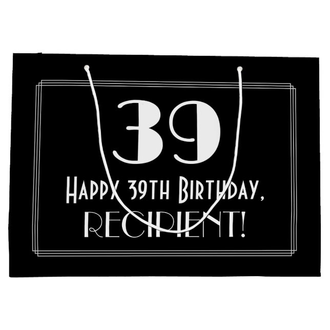 Grand Sac Cadeau 39e anniversaire : Art Déco Style inspiré "39", No (Dos)