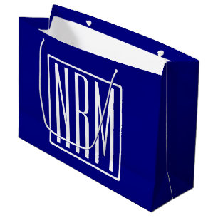 Grand Sac Cadeau 3 Initiales Monogramme Bleu et blanc de la marin