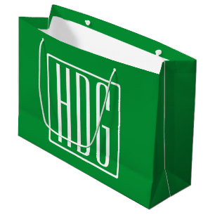Grand Sac Cadeau 3 Initiales Monogramme   Vert et blanc