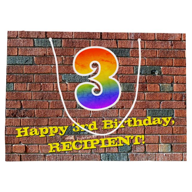 Grand Sac Cadeau 3e anniversaire : Amusant, Arc-en-ciel inspiré par (Dos)