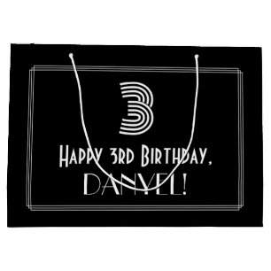 Grand Sac Cadeau 3e anniversaire — Art déco inspiré Look "3" & Name