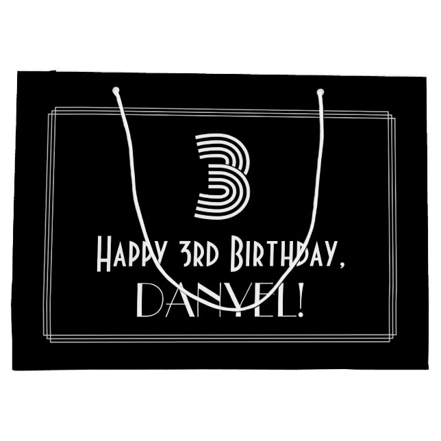 Grand Sac Cadeau 3e anniversaire — Art déco inspiré Look "3" & Name (Dos)