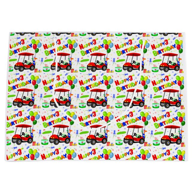 Grand Sac Cadeau 3e anniversaire Red Golf Cart Boy's Motif (Devant)