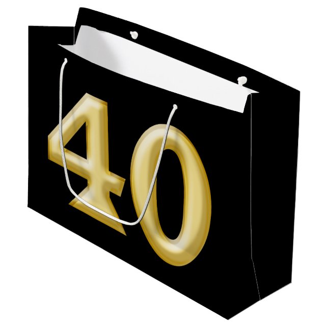 Grand Sac Cadeau 40 et anniversaire noir fabuleux d'or (Devant Angle)