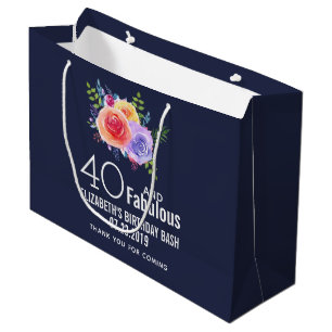 Grand Sac Cadeau 40 et texte fabuleux - Aquarelle Floral Anniversai