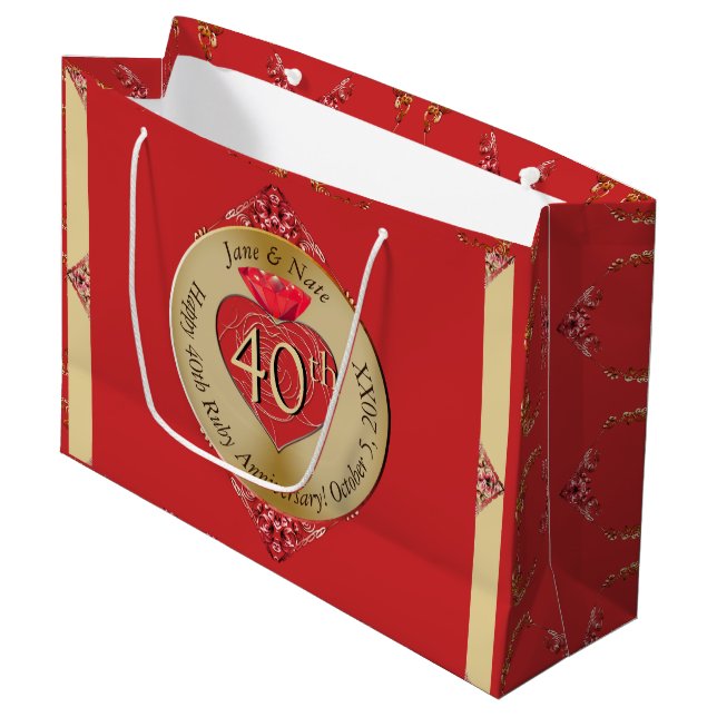 Grand Sac Cadeau 40e/15e Rouge rubis (Devant Angle)