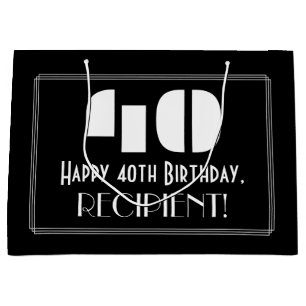Grand Sac Cadeau 40e anniversaire ~ Art Déco Inspiré Look "40" + No