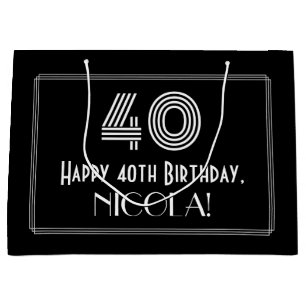 Grand Sac Cadeau 40e anniversaire — Art Déco Inspiré Look "40" & No