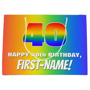 Grand Sac Cadeau 40e anniversaire : coloré, amusant Motif arc-en-ci
