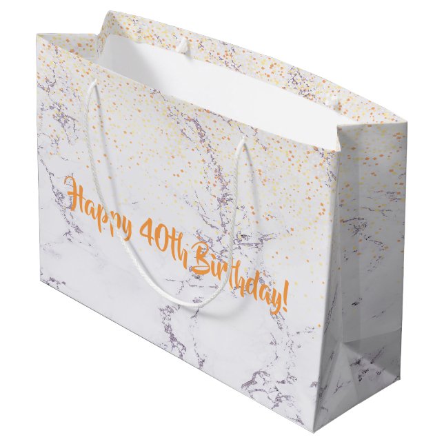 Grand Sac Cadeau 40e anniversaire marbre parties scintillant d'or (Dos Angle)