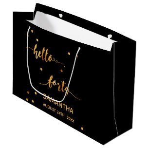 Grand Sac Cadeau 40e anniversaire noir or bonjour 40 nom script