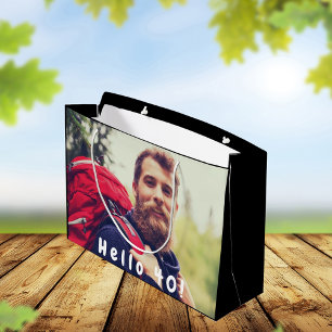 Grand Sac Cadeau 40e anniversaire personnalisé photo bonjour 40 qua