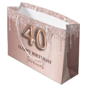 Grand Sac Cadeau 40e anniversaire rose or parties scintillant rose