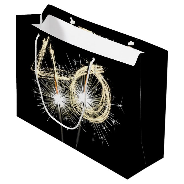 Grand Sac Cadeau 40e anniversaire Sparklers en noir (Devant Angle)