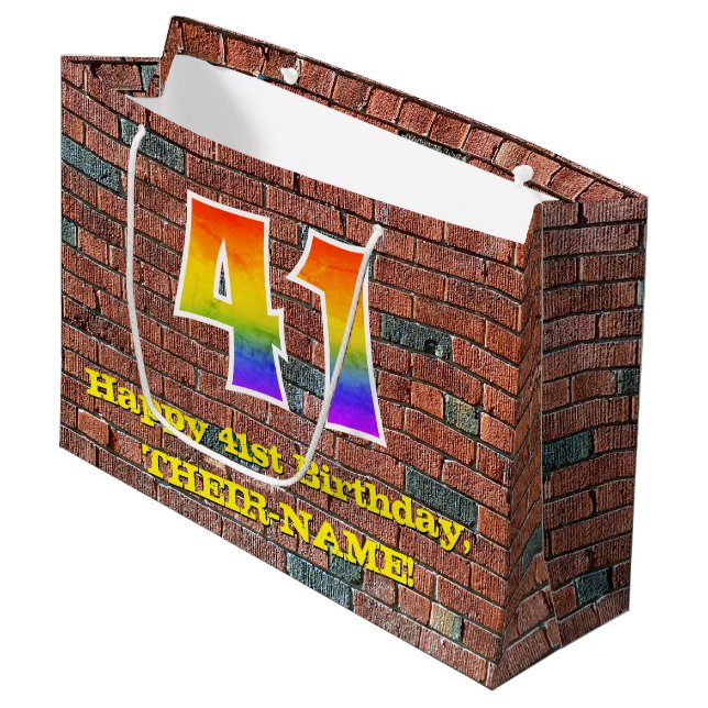 Grand Sac Cadeau 41e anniversaire : Amusant, Arc-en-ciel inspiré pa (Devant Angle)