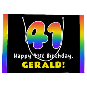Grand Sac Cadeau 41e anniversaire : Arc-en-ciel coloré # 41, Nom pe