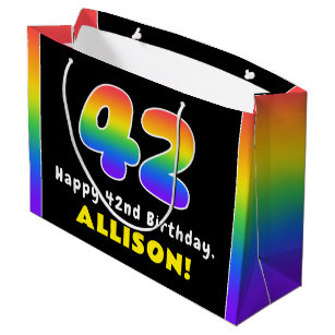 Grand Sac Cadeau 42e anniversaire : Arc-en-ciel coloré # 42, Nom pe