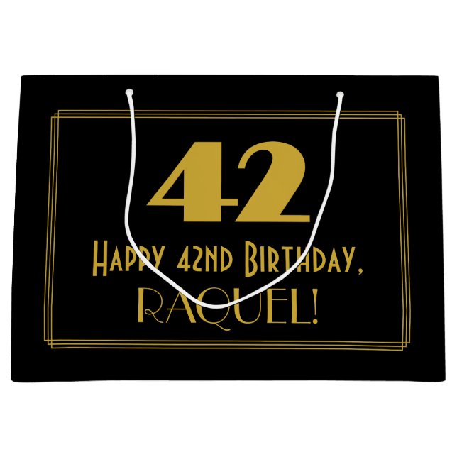 Grand Sac Cadeau 42e anniversaire — Art Déco Inspiré Look "42" & No (Devant)