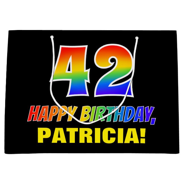 Grand Sac Cadeau 42e anniversaire : Bold, amusant, simple, arc-en-c (Devant)