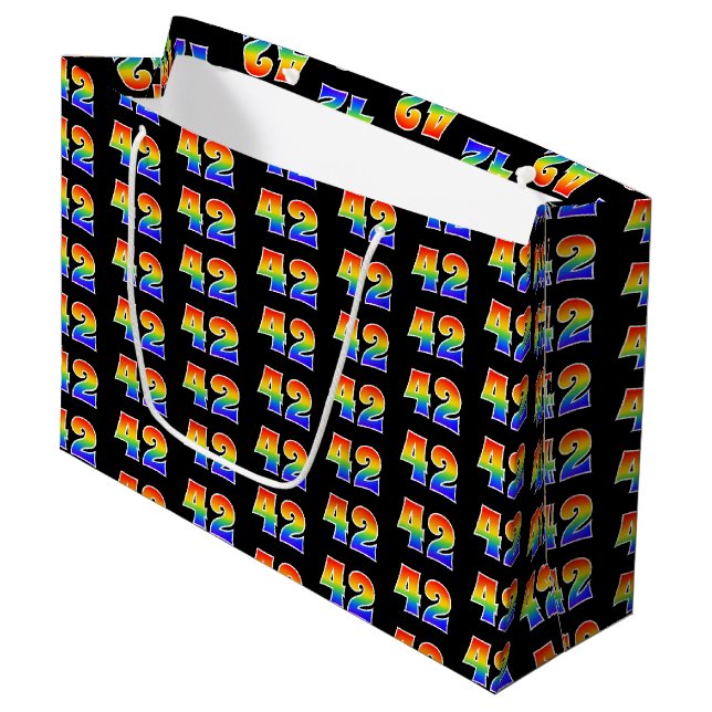 Grand Sac Cadeau 42e anniversaire : Fun Rainbow Event Numéro 42 Mot (Devant Angle)