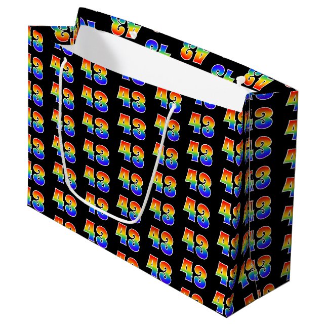 Grand Sac Cadeau 43e anniversaire : Fun Rainbow Event Numéro 43 Mot (Devant Angle)