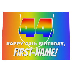 Grand Sac Cadeau 44e anniversaire : coloré, amusant Motif arc-en-ci