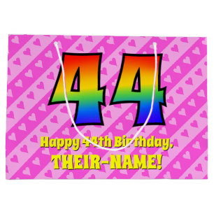 Grand Sac Cadeau 44e anniversaire : Pink Stripes & Hearts, Arc en c