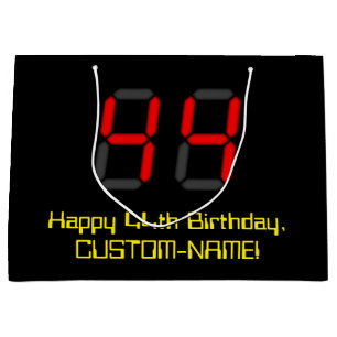 Grand Sac Cadeau 44ème anniversaire : Rouge Digital Horloge Style "