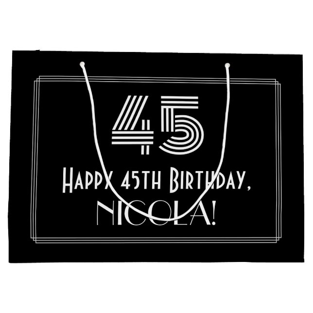 Grand Sac Cadeau 45e anniversaire — Art Déco Inspiré Look "45" & No (Dos)