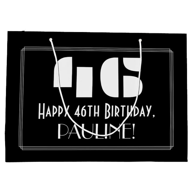 Grand Sac Cadeau 46ème anniversaire ~ Art Déco Inspiré Look "46" +  (Dos)