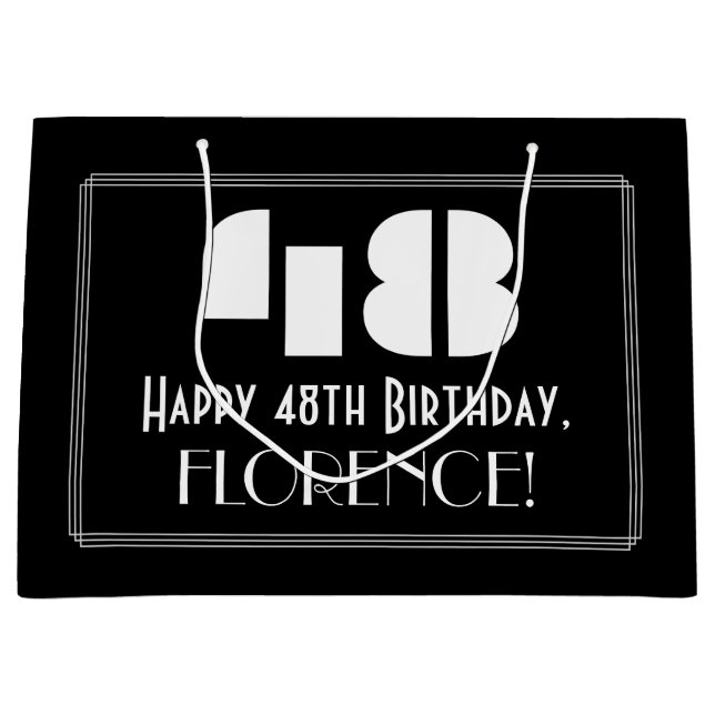 Grand Sac Cadeau 48ème anniversaire ~ Art Déco Inspiré Look "48" +  (Devant)