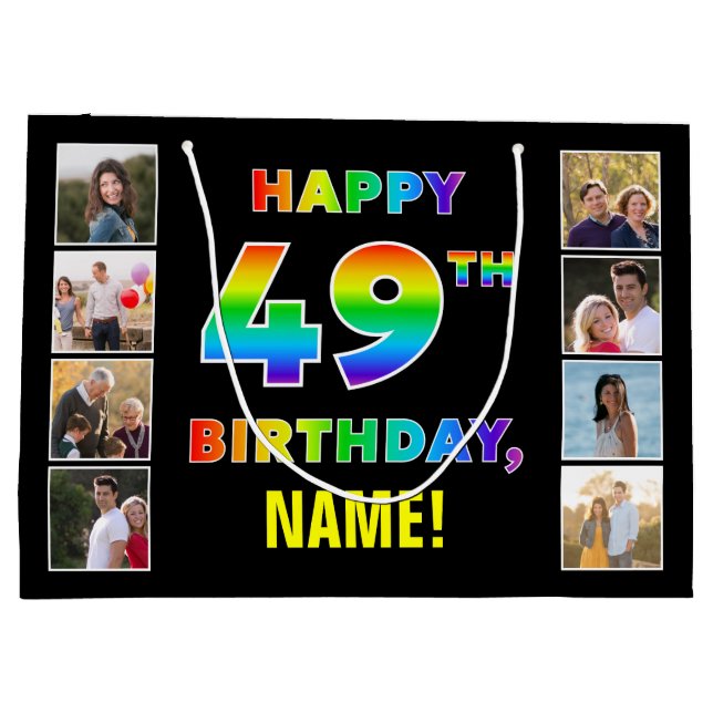 Grand Sac Cadeau 49e anniversaire : Rainbow Text, Custom Photos & N (Dos)