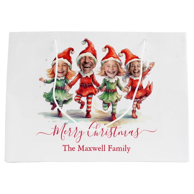 Grand Sac Cadeau 4 Photos elfes de Noël (Devant)