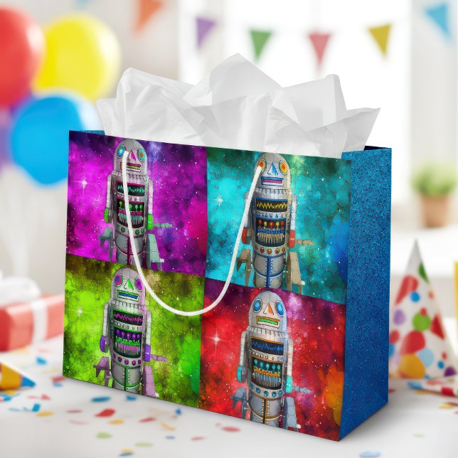 Grand Sac Cadeau 4 sci fi toy robots rouge vert bleu violet galaxie (Créateur téléchargé)