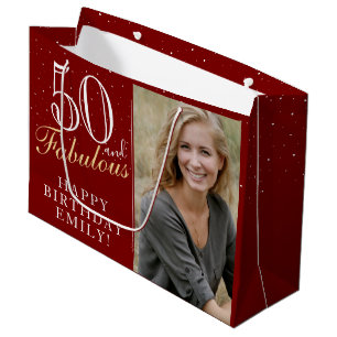 Grand Sac Cadeau 50 et fabuleux Elegant Red 50th Birthday Photo