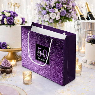 Grand Sac Cadeau 50e anniversaire 50 violet rose parties scintillan