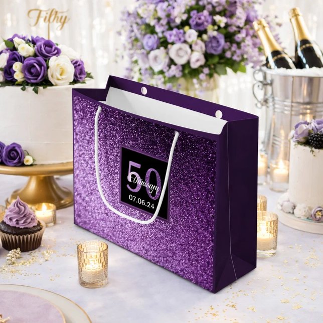 Grand Sac Cadeau 50e anniversaire 50 violet rose parties scintillan (Créateur téléchargé)