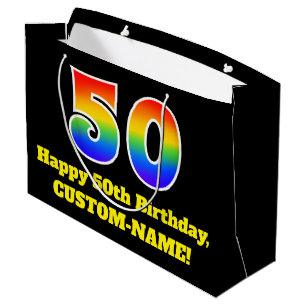 Grand Sac Cadeau 50e anniversaire ~ Amusant, coloré, Vibrant, Arc-e