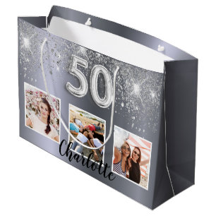 Grand Sac Cadeau 50e anniversaire argent parties scintillant photo