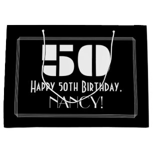 Grand Sac Cadeau 50e anniversaire ~ Art Déco Inspiré Look "50" + No