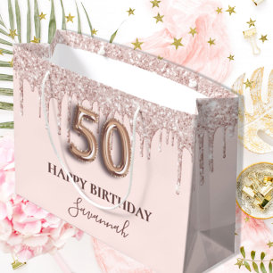 Grand Sac Cadeau 50e anniversaire blush rose parties scintillant go