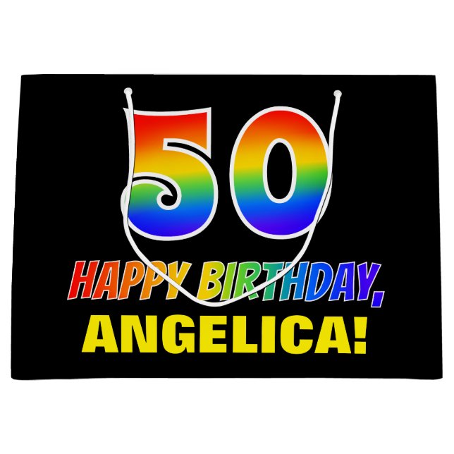 Grand Sac Cadeau 50e anniversaire : Bold, amusant, simple, arc-en-c (Devant)