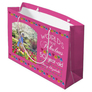 Grand Sac Cadeau 50e anniversaire des plus fabuleux gemmes rose