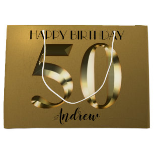 Grand Sac Cadeau 50e anniversaire d'or métallique