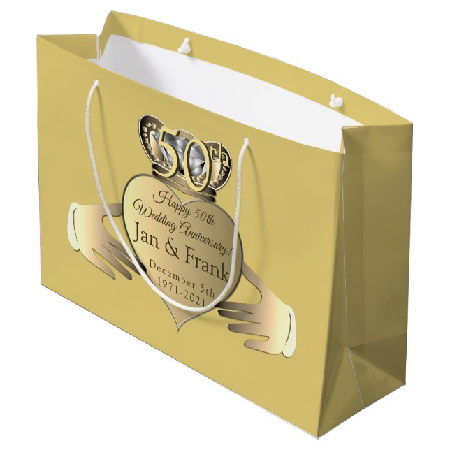 Grand Sac Cadeau 50e anniversaire du Mariage Golden Claddaugh  (Dos Angle)